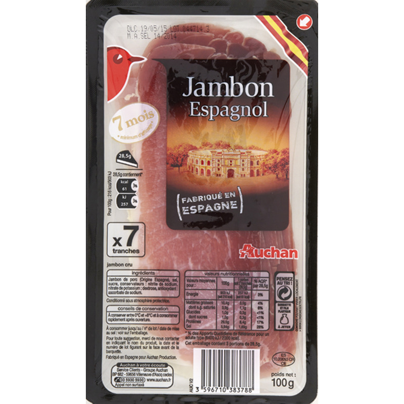 Auchan jambon Espagnol en tranches 100g