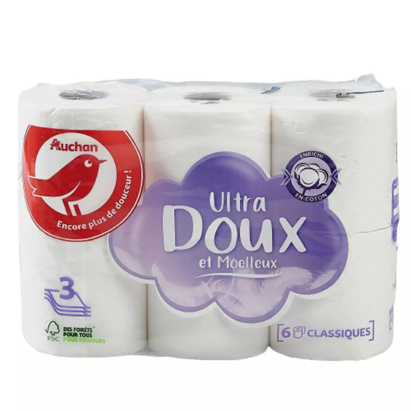 Auchan papier toilette ultra doux et moelleux x6 rouleaux classiques