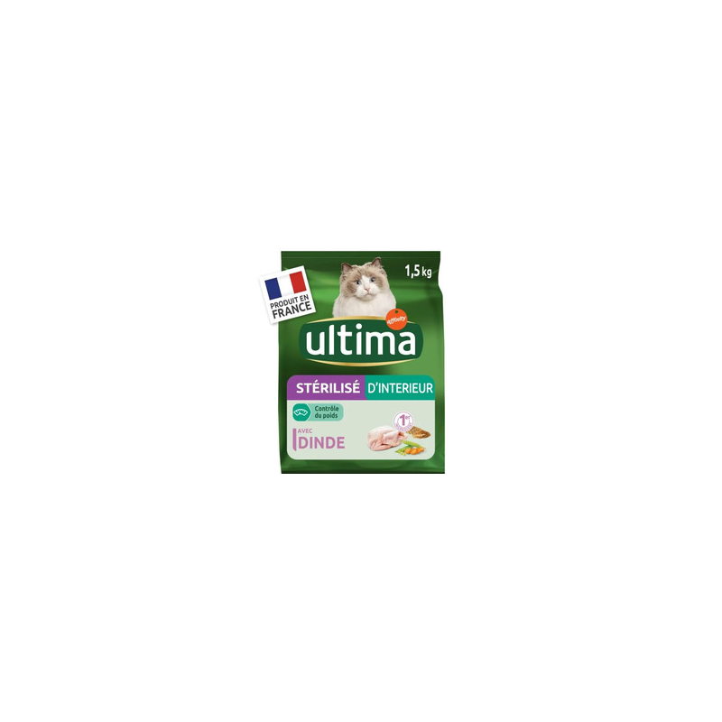 Croquettes pour chat stérilisé d'intérieur ULTIMA le sac de 1,5kg